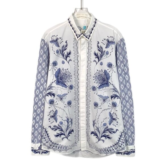 Alexander McQueen White/Blue Floral Long Sleeve Mens Shirt Size 48 - Picture 1 of 7